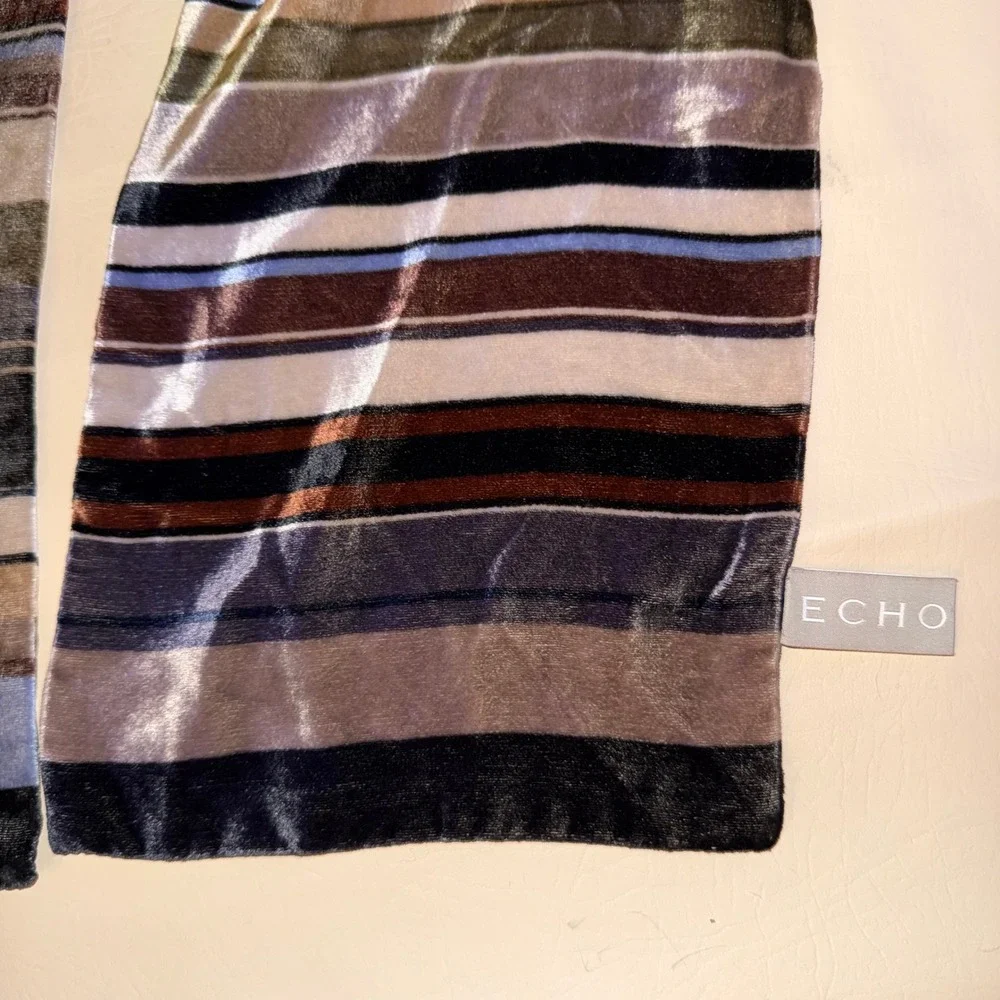 ECHO‎ Striped Velvet Silk Blend Scarf Men's Multi Color